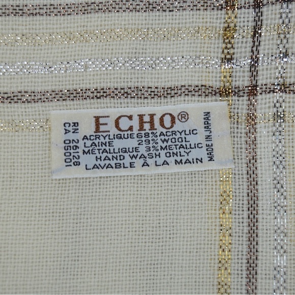ECHO Made in Japan Vintage Cream Large Scarf Wrap with Metallic Threads - Picture 3 of 8